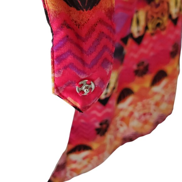 NOTATIONS Tunic Top Women's XL Pullover V Neck Snap Tab Sleeves Aztec Floral - Picture 4 of 12